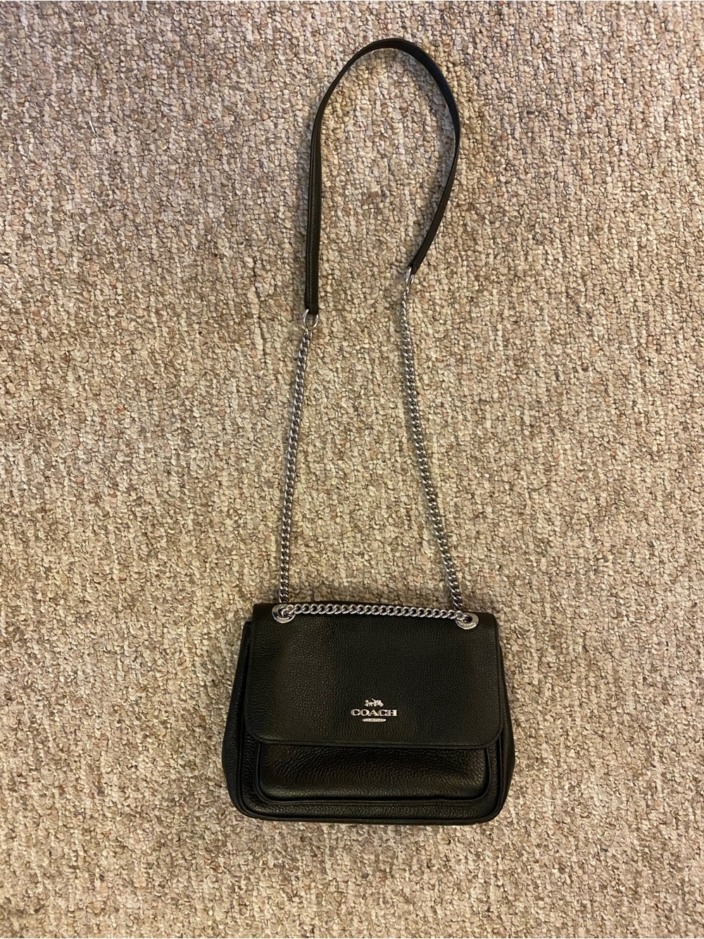 NWOT COACH Klare Crossbody in Black Pebbled Leather with Silver Hardware